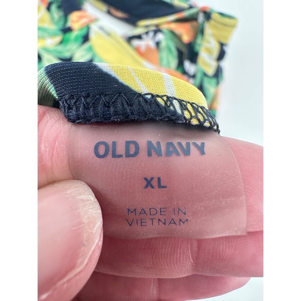 Old Navy Citrus Lemon Orange Print Twist Back One‎ Piece Swimsuit XL Navy Blue - Picture 4 of 13